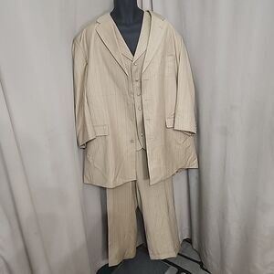 Suit Soprano Men's Tan 3 Piece 2XL-54L / 49L Pleated Front Pants Poly/Viscose
